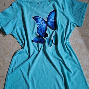Regular Wear Butterfly Printed Blue Tshirt