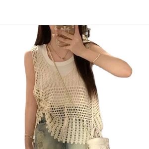 V-Neck Crochet Knit Eyelet Tank Top