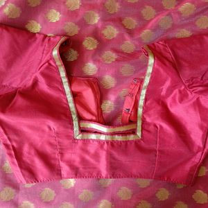 Reddish Maroon Saree and stitched blouse