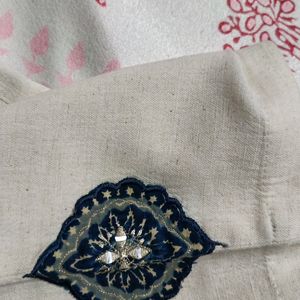 Women Blue Embroidered Printed Cotton Kurta Set