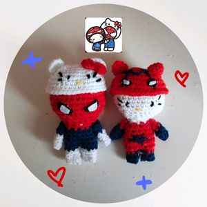 Crochet Hello Kitty X Spiderman Keychain