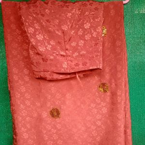 Dark Orange Color Saree With Blouse