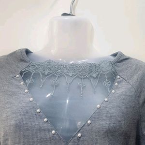 SHEIN Embellished Grey Top