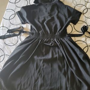 Korean Flare Collared Dress With Tie Ups