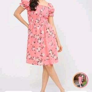 Tokyo talkies CORAL PINK AND WHITE FLORAL DRESS