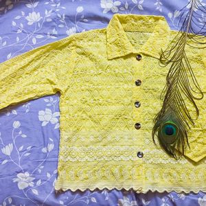 Yellow Cotton Thread Work Crop Top/Shirt