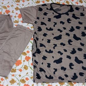 Brown Cheetah Print Graphic T-Shirt With Trouser