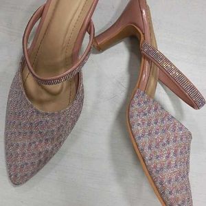 Shimmery Pink Kitten Mules