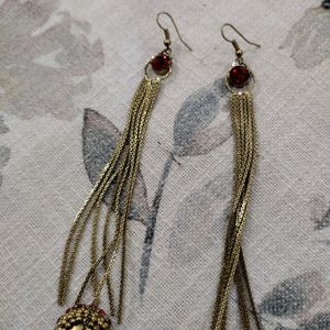 Golden Red Stone Long Earrings