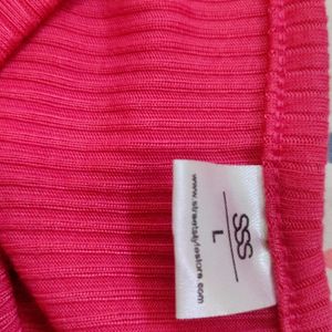 Ribbed Hot Pink Tank Top With Ruched Sides