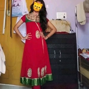 Red Anarkali Dress+ Pjama❣️