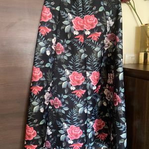 Scuba Fabric  Black Floral Long Skirt