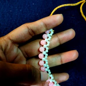 Pink & White Colour Moti Necklace