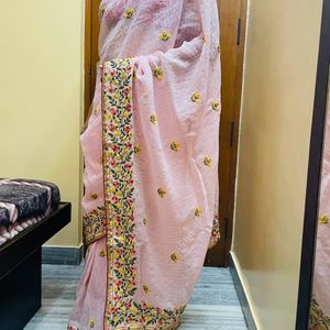 ELASBaby Pink Colour Beautiful Sequence Saree