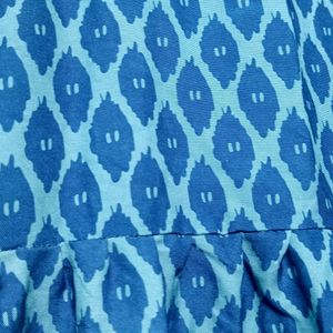 A Line Blue Printed Cotton Dress