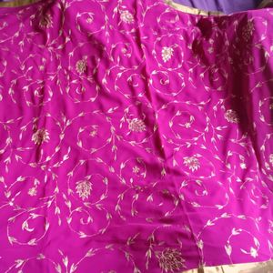 Purple Saree With Copper Work And Border