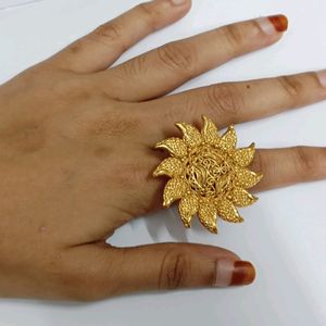 Gold Plated Flower Boom Adjustable Ring