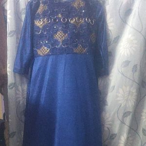 Navy Blue Gown Golden Work On It