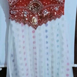 Ethnic Red Frocksuit With Net Dupatta