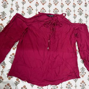 Cold Shoulder Maroon Top-FABALLEY