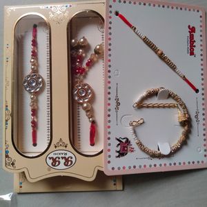 4 Pcs Rakhi for brother and Bhabhi Lumba set||R