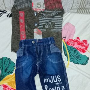 2-4 Years Baby Boy Jeans And Jacket Shirt Combo