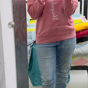 Women Pink & White Typography Print Sweatshirt