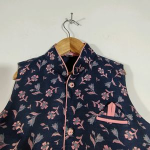 Navy Blue Floral Print Ethnic Dress (Boy's)