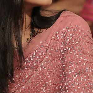 Sequin Rose Pink Fancy saree