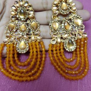 Mustard Earrings With Maangtika