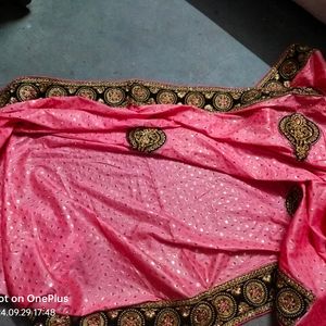 Light Orange Colour Saree And Blouse