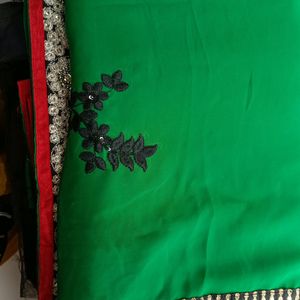 Black And Green Work Saree