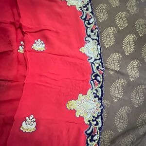 Carrot Red Coloured Saree With Blouse