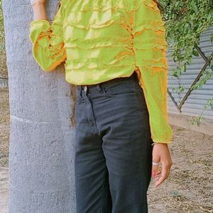 Yellow Ruffled Crop Top For Woman's