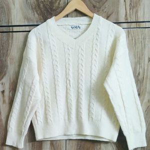 Cream Colour Self Design Sweater Size-38-40