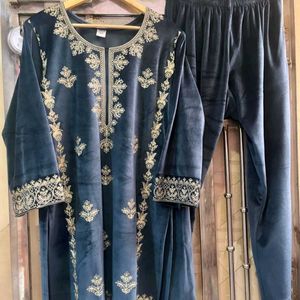 Velvet Kurta And Pant Set