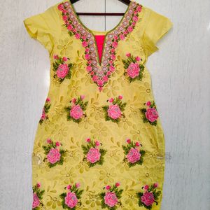 Yellow Floral Embroidered Kurta