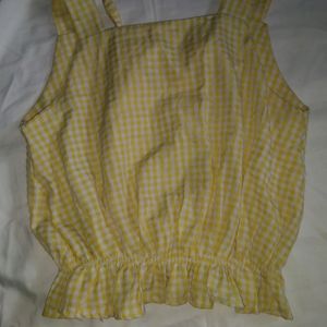 White And Yellow Check  Crop Top