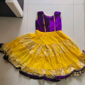 Yellow and Purple Stylish Kids Frock