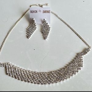 Rhinestone A.D Necklace with Earrings