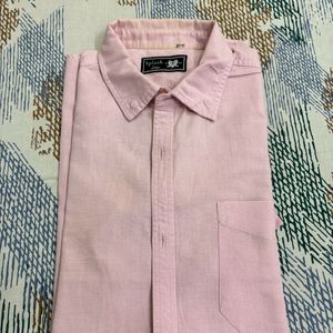 Mens Casual Baby Pink Half Sleeves Shirt