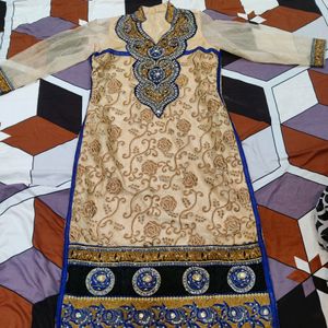 golden and blue embroidered kurta