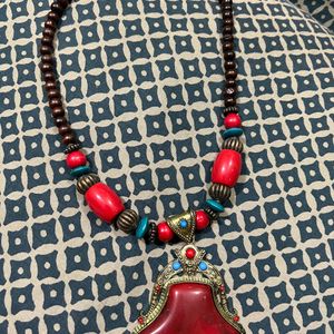 Brown & Red Beaded Neck Piece