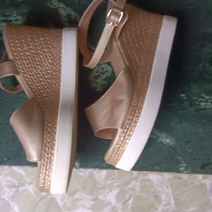 Nude Golden Wedges Heels By Lifestyle