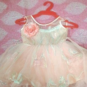 Cute Peach Colour Frock With Glitter