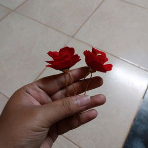 Artificial Bun With Two Red Flowers