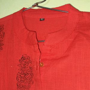 Red Hand Block Print Kurta