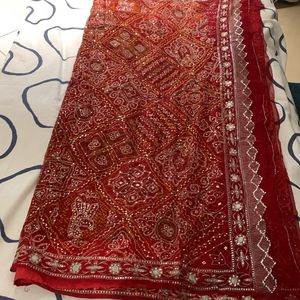 Red Saree With Overall Work