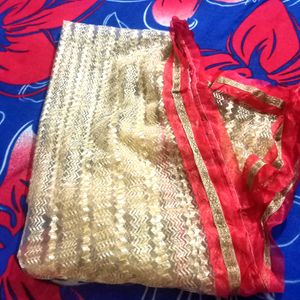 Golden Dupatta With Red Border