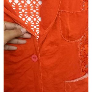 Mavie Blue Girls Top & Red Net Cardigan Size: M